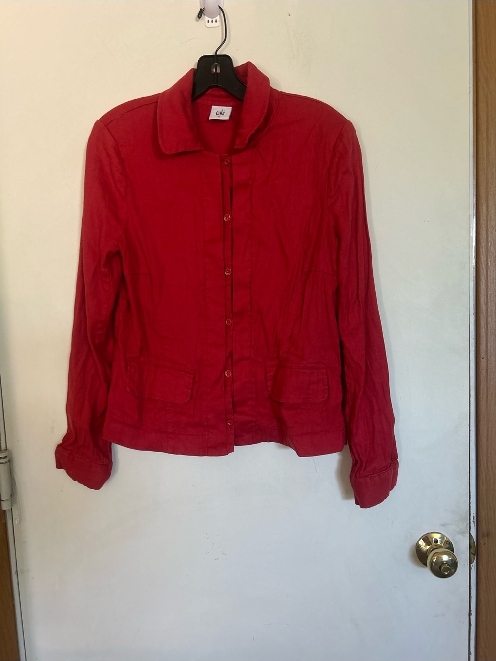 Cabi Medium Red Linen Button Down Blazer